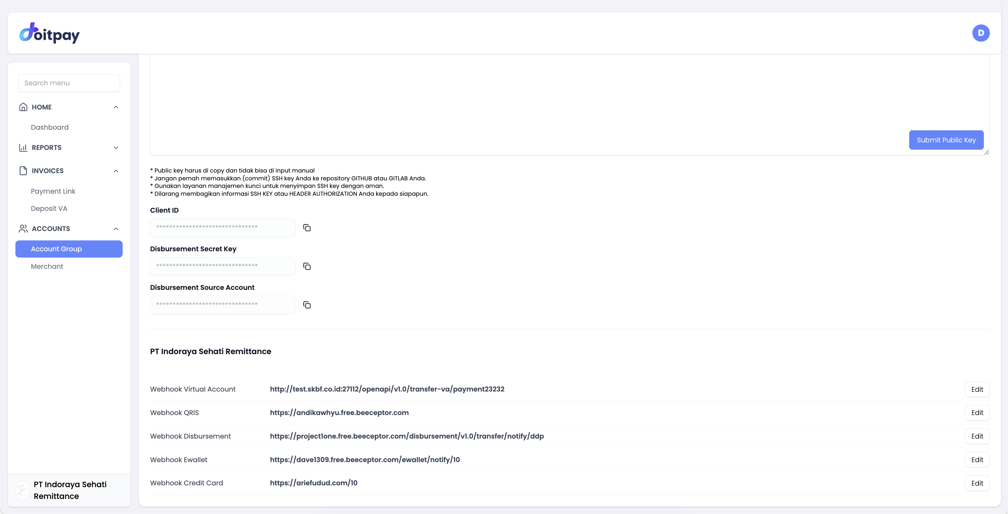 Business Details - Webhooks