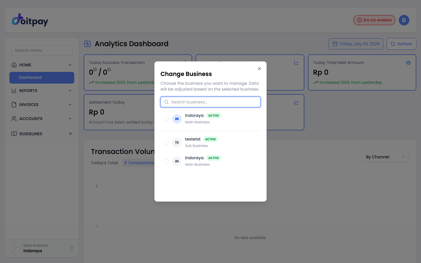 Business Switch modal