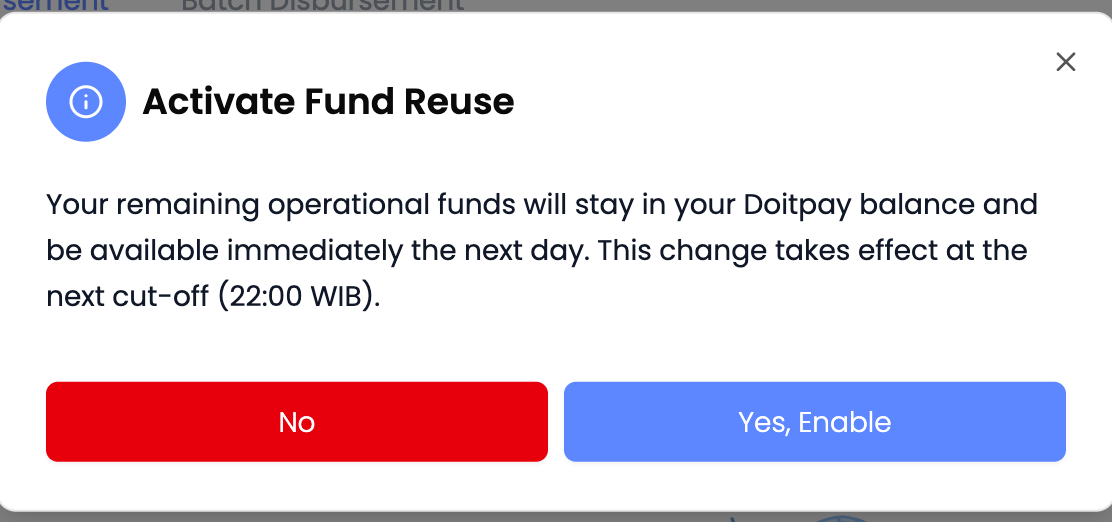 Activate Fund Reuse dialog