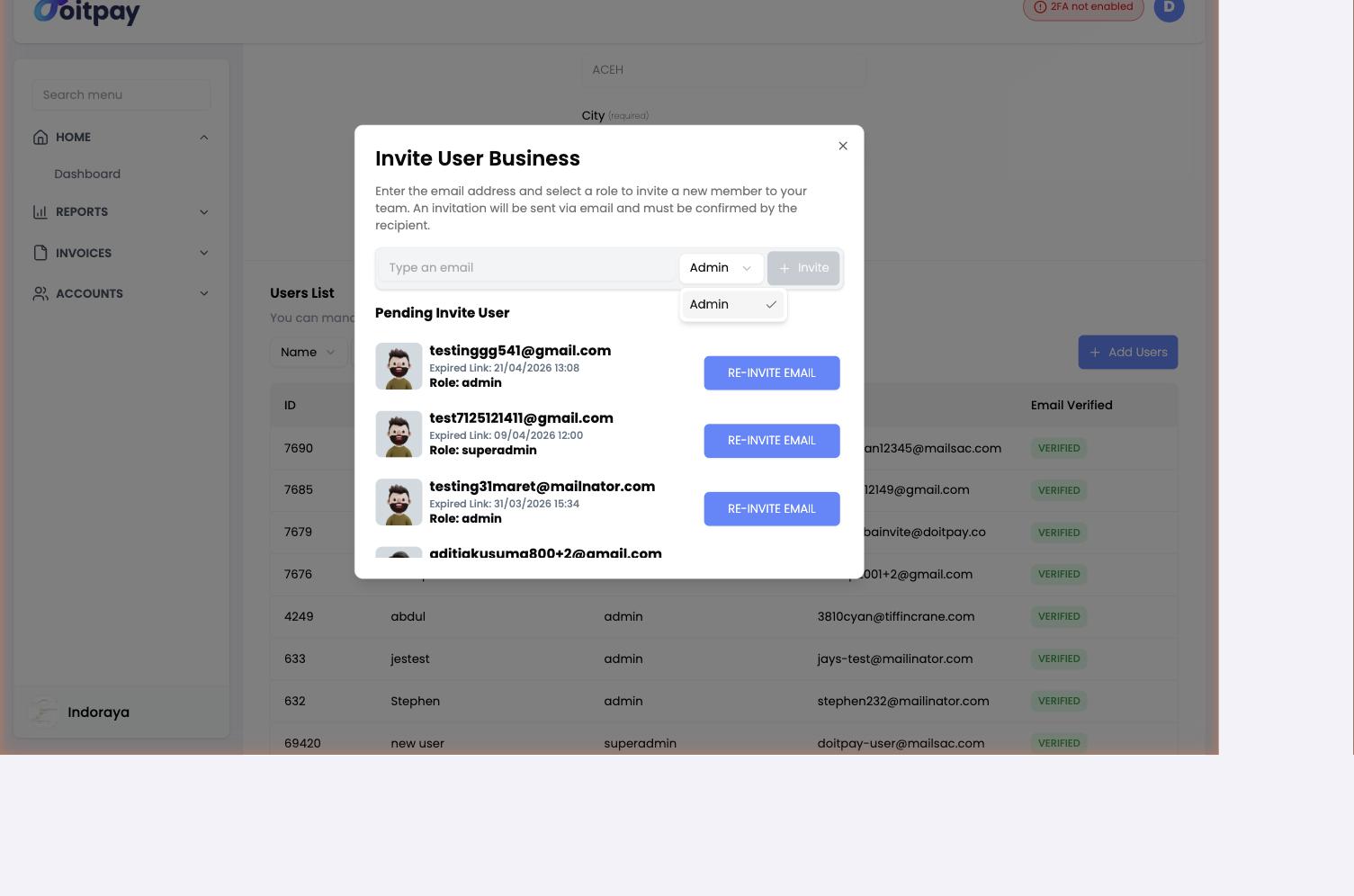 Invite User Dialog