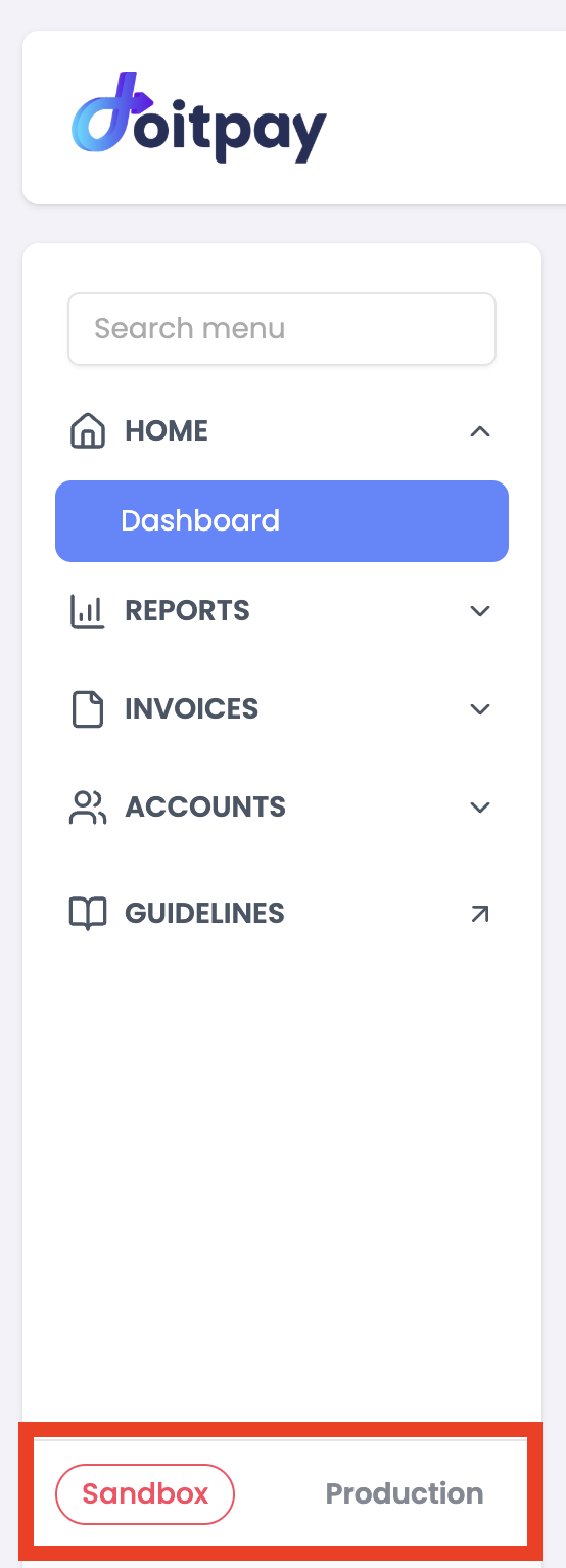 Production and Sandbox switcher in the sidebar