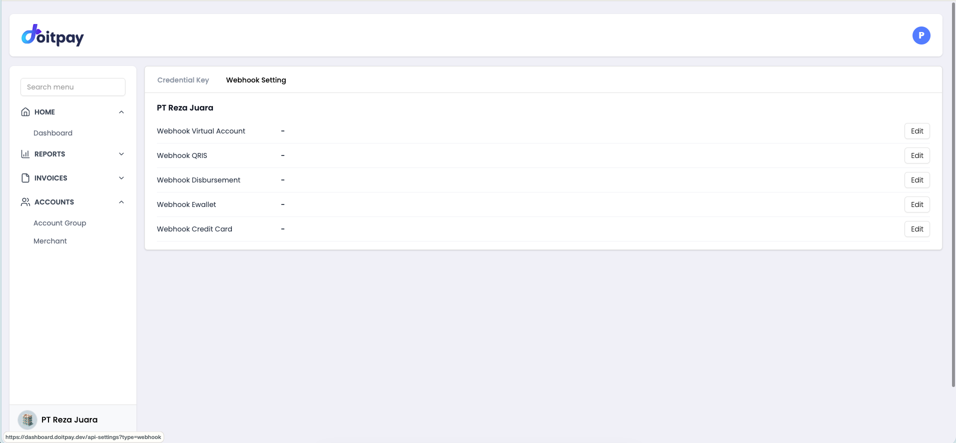 API Settings - Webhook Setting