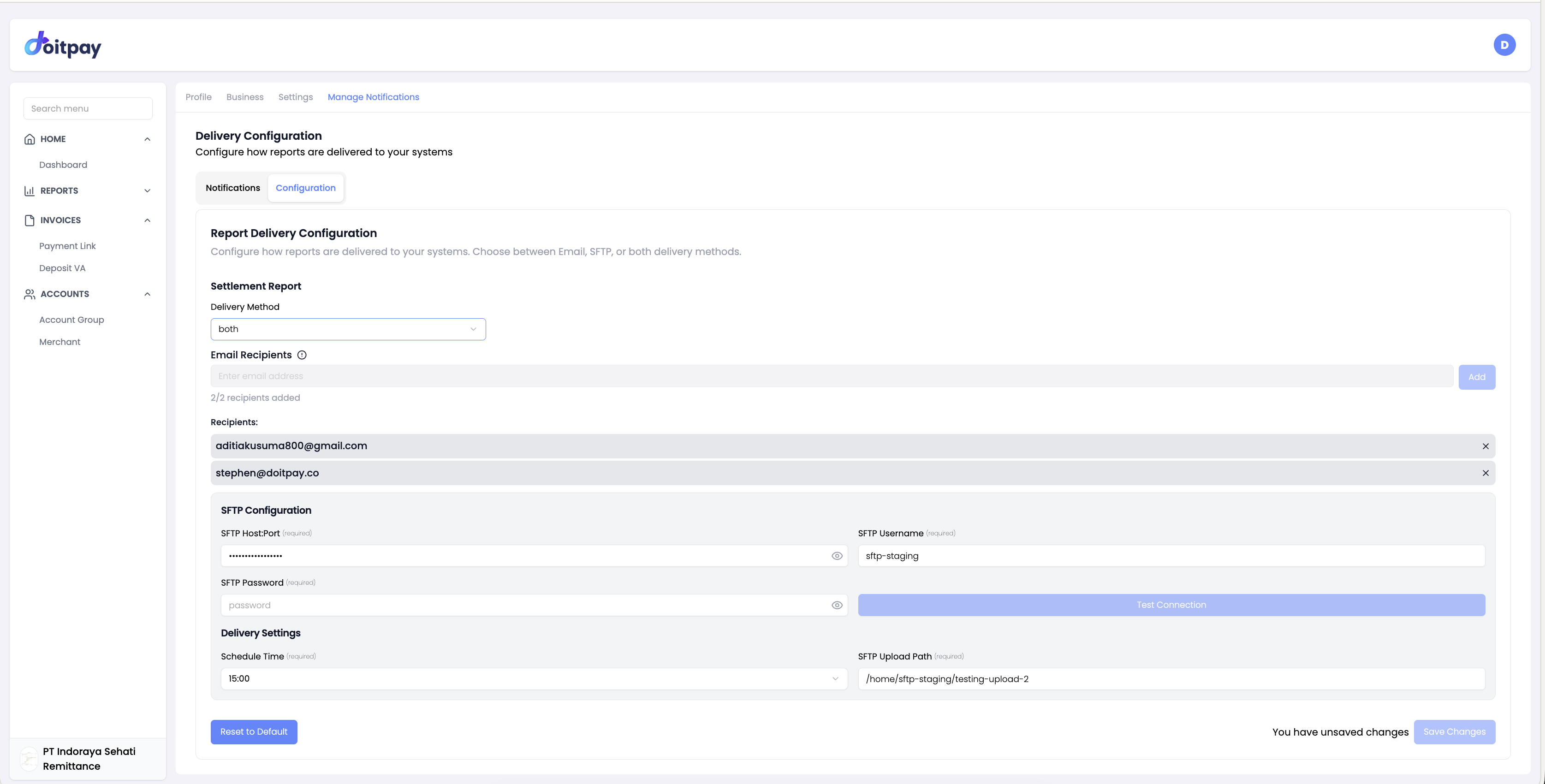 Report Delivery Configuration