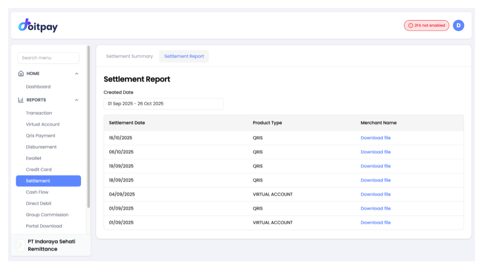 Settlement Report